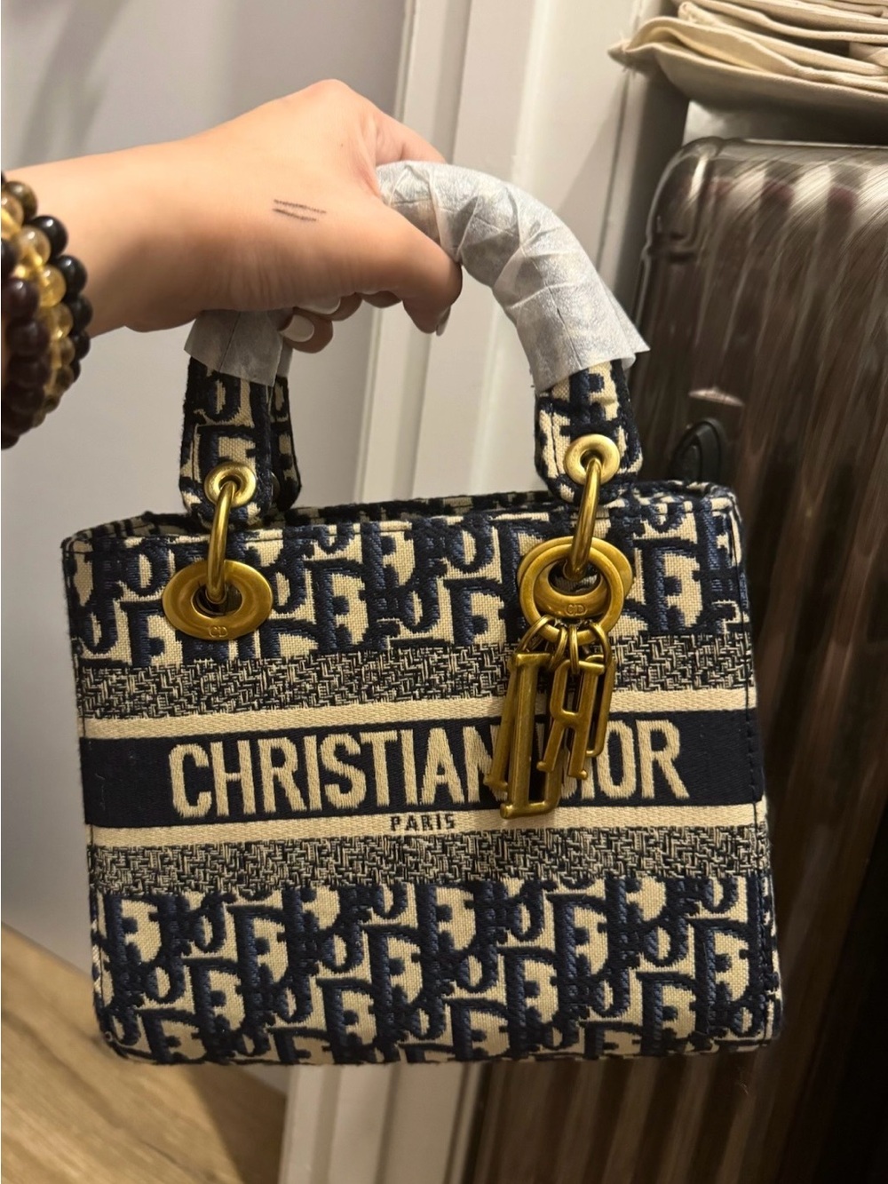 Inspired Navy & Cream Lady Bag with Gold Hardware
